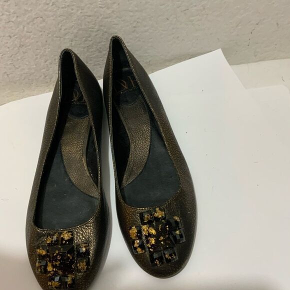 DIANE von FURSTENBERG Metallic and Black Jewel Embellished Ballet Flats - Picture 2 of 6